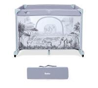 Asalvo SQUARE Parque Infantil Bebé Cuadrado y Plegable 93x93 cm, Corralito Bebe con Malla Transpirable, Parque de Juegos Bebe, Parque Bebés, Base acolchada y Bolsa de Transporte, Selva Gris