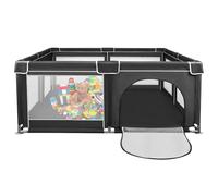 Parque Infantil Bebe con Alfombra Bebe, Corralito Bebe con Malla Transpirable,Parque de Juegos Bebe Plegable con Puerta Lateral,Playpen Bebe-180 * 150 * 66 cm-negro
