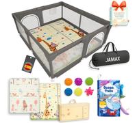 Parque Infantil Bebe JAMAX | Corralito bebe | Parque bebe Alfombra Acolchada Reversible 1,5 cm de Grosor + 6 Pelotas Sensoriales + Libro Sensorial + Bolsa transporte (150x180 Libro Sensorial)