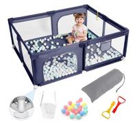 Parque Infantil Bebe, Parque Infantil Bebe Plegable, Corralito con Malla Transpirable y Bolsas de Transporte Corralito Bebe con 30 Pit Balls, Mini Basketry y 2 Pull Rings,Dark blue,150x180x60cm