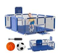 Parque Infantil Bebe + Pelota de Fútbol y Baloncesto - Corralito Plegable 180 x 120 x 60cm - Parque de Juegos Con Malla Transpirable - Centro de Actividades Gimnasio Parque Cuna Azul