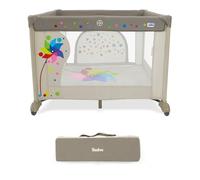Parque Infantil Bebé Plegable 106x106 cm con Puerta, Asalvo Molinillo Beige | Corralito con ruedas y frenos, base acolchada, doble cierre de seguridad, esquinas protegidas, bolsa de transporte, EN 12227