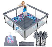 Parque infantil con colchón, 127 x 127 cm, plegable, parque infantil para interiores y exteriores, con 50 pelotas de mar