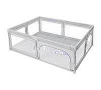 Parque infantil con puerta con cremallera con ventosas, interior y exterior, malla transpirable, 50 bolas, 126 x 126 x 66 cm, gris claro (205 x 147 x 66 cm, gris claro)
