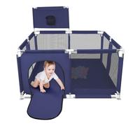 Parque infantil con puerta con cremallera con ventosas, interior y exterior, malla transpirable, 50 bolas, 126 x 126 x 66 cm, gris claro (126 x 126 x 66 cm, azul marino)
