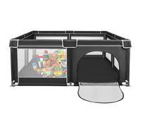 Parque infantil con puerta con cremallera con ventosas, interior y exterior, malla transpirable, 50 bolas, 126 x 126 x 66 cm, gris claro (180 x 150 x 66 cm, negro)