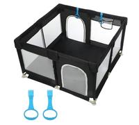 Parque infantil con red transpirable, 30 pelotas y 2 asas, 115 cm x 115 cm, color negro