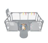 Parque infantil con red transpirable, base antideslizante, puerta de seguridad, centro de actividades interior y exterior para 0-6 años, 180 x 120 x 66 cm, gris oscuro