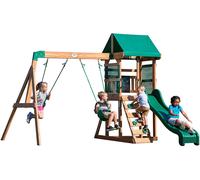 Backyard Discovery Buckley Hill Parque Infantil Exterior, Verde y Marrón | Parque Infantil Madera, Juegos Infantiles Exterior con Columpio, Tobogan y Escalera - 310x270x230 cm