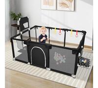 Parque infantil de tela Oxford, parque de juegos para bebés, cerca de bebe, pequeño parque infantil para el apartamento con puerta con cremallera (B-180 x 120 x 66 cm), color negro