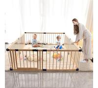 Parque Infantil For Bebés For Niños Pequeños, Valla De Juegos De Madera Natural Con Puerta Con Cerradura, Parque Infantil De Madera Grande For Interiores Y Exteriores, Área De Juegos Segura, Centro De