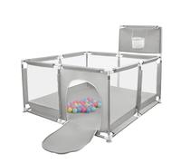 Parque infantil, gran parque infantil, actividad infantil, con bala, modular, plegable, con puerta con cremallera, con 4 ventosas, 126 x 126 x 66 cm, gris claro