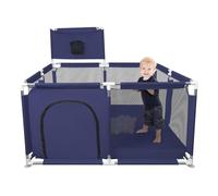Parque infantil, gran parque infantil, red transpirable y ventosas, antideslizante, para niños, de tela Oxford 210D, parque de juegos interior y exterior (126 x 126 x 66 cm, azul marino)