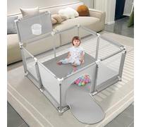 Parque infantil, modular, 180 x 120 cm, 50 bolas, plegable para niños, de 0 a 24 meses, zona de juego segura para casa, alfombra antideslizante interior, centro de actividades para niños, baloncesto