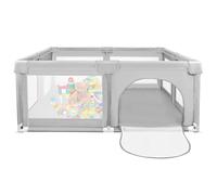 Parque infantil para apartamento, parque infantil con 4 ventosas inferiores y puerta con cremallera, parque infantil con malla suave transpirable, valla para bebé, tela Oxford (gris claro-120 x 120 x