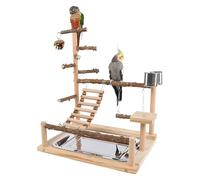 Parque Infantil para Pájaros - 37 * 26 * 45 Cm, Puesto Juegos De Madera, Perchas Varios Niveles | Amplia Aplicabilidad, Escalera para Pájaros con Taza Y Bandeja Acero Inoxidable, para Masticar Ca