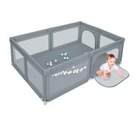Parque infantil, Parque para bebe modulable plegable de malla con 50 bolas, parque infantil interior y exterior, centro de actividades de parque infantil de tela oxford (gris oscuro (50 bolas), 205 x