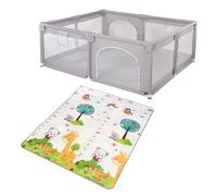 Parque infantil, parque para bebé, plegable, de malla con 50 bolas, parque de juegos para bebé, interior y exterior, centro de actividades de parque infantil, de tejido oxford (gris, 180 x 150 x 62 cm