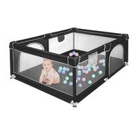 Parque infantil, parque para bebé, plegable, de malla con 50 bolas, parque infantil, interior y exterior, centro de actividades de parque infantil, tejido oxford (negro, 120 x 160 x 66 cm)