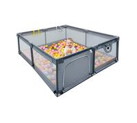 Parque infantil Relaxdays, 200 x 200 cm, corralito, 50 pelotas, 2 anillos, rincón de juegos seguro, tejido Oxford, gris