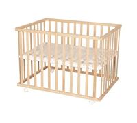 Parque infantil roba 75 x 100 cm con colchón protector 'Sternenzauber gris' - parque de juegos con colchón incluido y ruedas - regulable en altura y móvil - madera natural