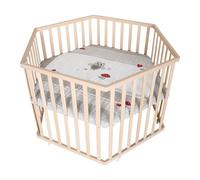 Parque infantil roba 'Adam & Eule' - parque hexagonal/de seis lados - parque de juegos seguro con colchón incluido - móvil gracias a las ruedas - madera natural