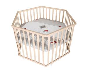 Parque infantil roba 'Adam & Eule' - parque hexagonal/de seis lados - parque de juegos seguro con colchón incluido - móvil gracias a las ruedas - madera natural