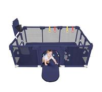 Parque infantil, Zona de juegos segura para niños con rejilla protectora, antideslizante, cerca de bebé plegable, 4 anillos de escalada, bola marina (azul oscuro, 180x120x66cm)
