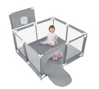 Parque modular para bebé y plegable incluye una cesta de baloncesto y 50 globos, 126 x 126 cm, es seguro, resistente, fácil de montar y separador de juego para bebé de malla transpirable (gris oscuro)