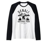 Parque Nacional Denali Alaska Vintage Mountains Bear Camiseta Manga Raglan