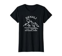 Parque Nacional Denali Montañas Minimalista Camiseta gráfica económica, Mujer, Negro, M