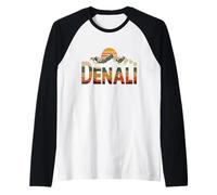 Parque Nacional Denali Retro Atardecer Vintage 70s Alaska Camiseta Manga Raglan