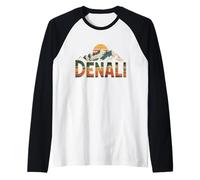 Parque Nacional Denali Retro Atardecer Vintage 70s Alaska Camiseta Manga Raglan