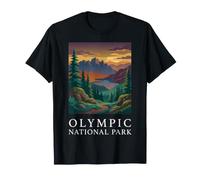 Parque Nacional Olímpico Montaña Bosque Vintage Retro Diseño Camiseta