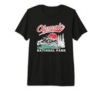 Parque Nacional Olímpico Retro 80s Montañas Gráfico Camiseta Premium