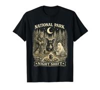 Parque Nacional Turno Noche Criptido Fogata Vintage Bigfoot Camiseta gráfica económica, Hombre, Negro, XL