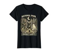 Parque Nacional Turno Noche Criptido Fogata Vintage Bigfoot Camiseta gráfica económica, Mujer, Negro, M