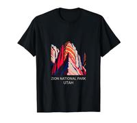 Parque Nacional Zion Utah Art-Deco Montaña Gráfico Camiseta gráfica económica, Hombre, Negro, S