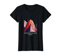 Parque Nacional Zion Utah Art-Deco Montaña Gráfico Camiseta gráfica económica, Mujer, Negro, M