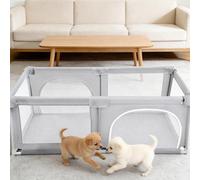 Parque para cachorros con puerta, apto para cachorros o perros pequeños, valla robusta de tela Oxford y malla de nailon de alta resistencia, lavable a máquina (gris claro, 180 x 120 cm)