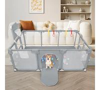 Parque para cachorros con puerta, parque para cachorros o perros pequeños, valla sólida de tela gruesa y malla de nailon de alta resistencia, lavable a máquina, interior/exterior, 180 x 120 x 66 cm