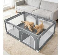 Parque para cachorros con puerta y bolsa de transporte, adecuado para cachorros o perros pequeños, valla robusta de tela Oxford y malla de nailon de alta resistencia (gris oscuro, 120 x 160 cm)
