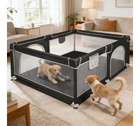 Parque para cachorros con puerta y bolsa de transporte, adecuado para cachorros o perros pequeños, valla robusta de tela Oxford y malla de nailon de alta resistencia (negro, 120 x 160 cm)