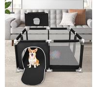 Parque para cachorros con puerta y cesta de baloncesto, adecuado para cachorros o perros pequeños, valla robusta de tela Oxford y malla de nailon de alta resistencia (negro, 126x126 cm)