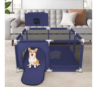 Parque para cachorros con puerta y cesta de baloncesto, adecuado para cachorros o perros pequeños, valla robusta de tela Oxford y malla de nailon de alta resistencia (azul oscuro, 126 x 126 cm)