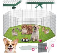 Parque para Perros con 8 Piezas de Rejilla, Puerta de Seguridad Doble Cierre, Vallas para Perros, Red de Seguridad incluida, Cercado Ampliable - 204 x 204 x 73 cm