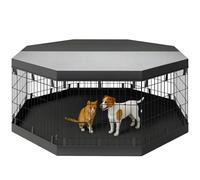 Parque para perros PawHut, corral interior para perros, plegable de 8 paneles, con puerta, manta superior, acero, 61x61 cm, Negro