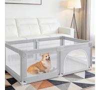 Parque para perros y cachorros con puerta y ventosas de TPR, Recinto interior de tela Oxford y red de nailon, para animales pequeños y medianos (gris claro, 180 x 120 cm)