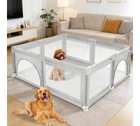 Parque para perros y cachorros con puerta y ventosas de TPR, Recinto interior de tela Oxford y red de nailon, para animales pequeños y medianos (gris claro, 120 x 120 cm)