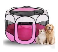Parque plegable para cachorros 74 x 74 x 43 cm, de tejido Oxford y malla transpirable, para interior y exterior, gatos, perros, conejos y animales pequeños (arroz + rosa)